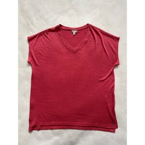 Orvis Classic Collection V Neck Cap Sleeve Coral Knit Top Women L G